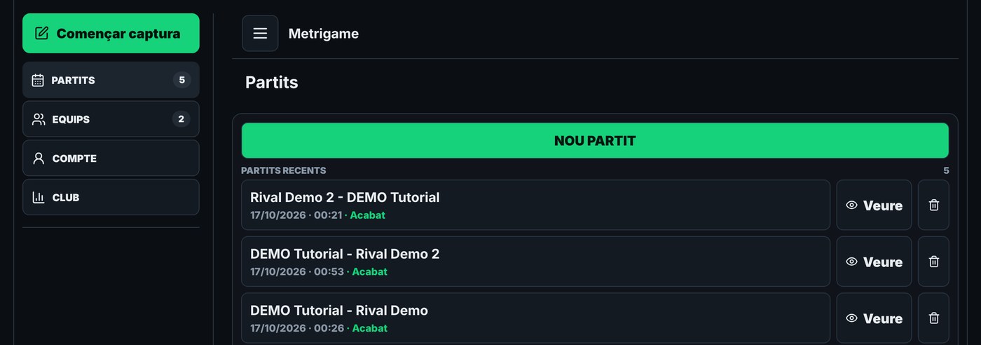 Pantalla Partits amb la barra lateral