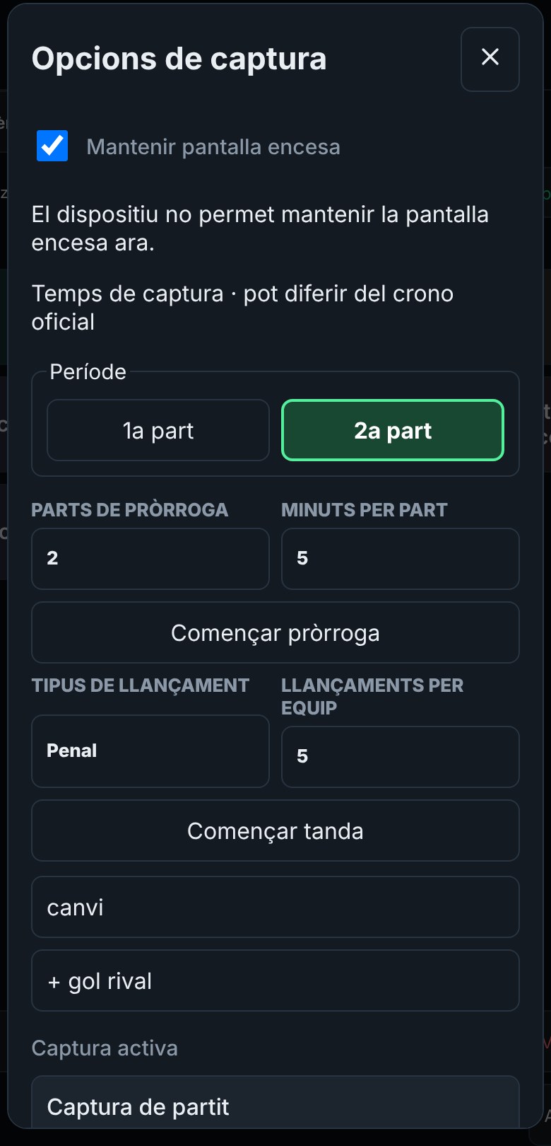 Opcions de captura després d'acabar la 2a part